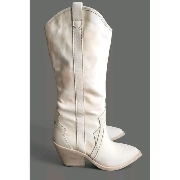 Dolce Vita Boots Women's Size 6 Navene Vanilla Nubuck Canvas Cowgirl New!