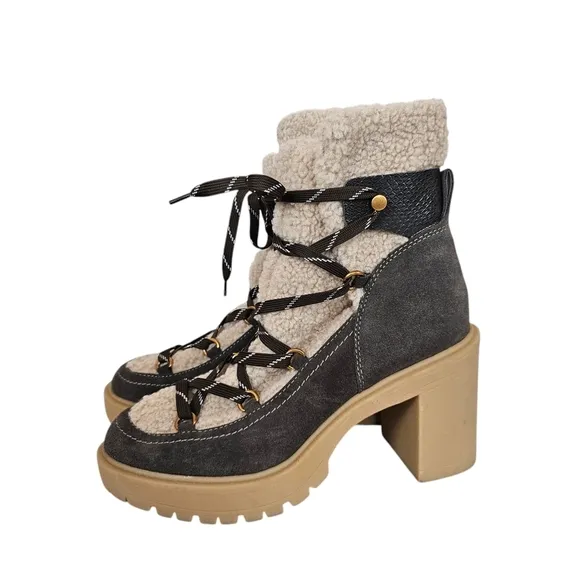 Dolce Vita Celtic Suede Chunky Sherling Lace Up Heeled Boots