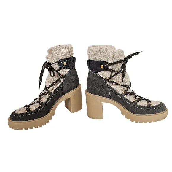Dolce Vita Celtic Suede Chunky Sherling Lace Up Heeled Boots