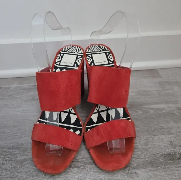 Dolce Vita Elize Vegan Suede Open Toe Block Heels Sandals