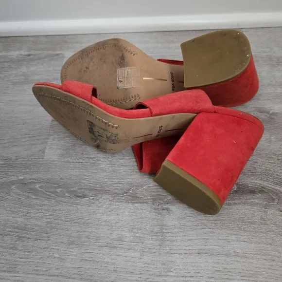 Dolce Vita Elize Vegan Suede Open Toe Block Heels Sandals