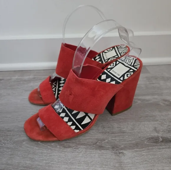Dolce Vita Elize Vegan Suede Open Toe Block Heels Sandals