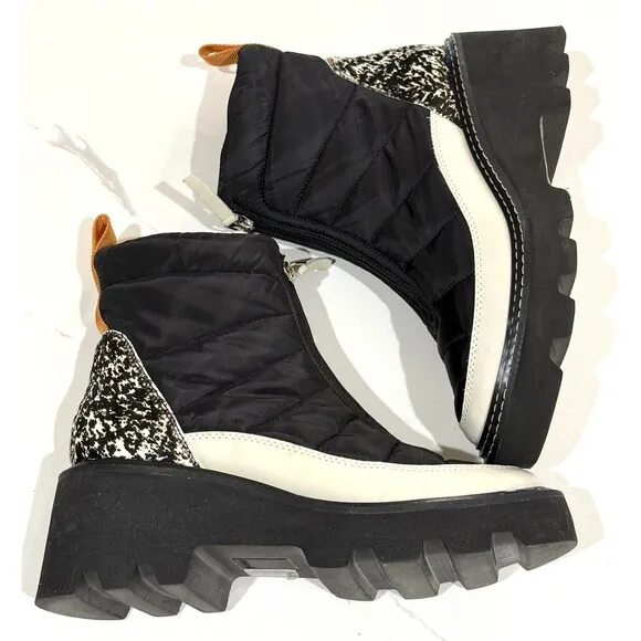Dolce Vita Helki Platform Puffer Boots Size 8 Black White $170 Calf Hair print
