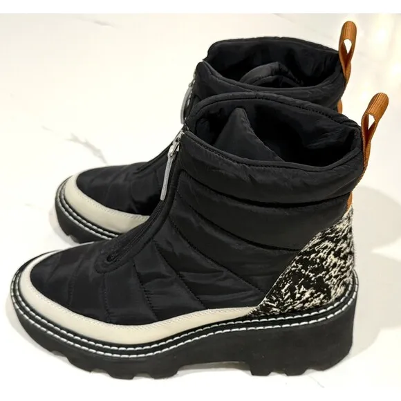 Dolce Vita Helki Platform Puffer Boots Size 8 Black White $170 Calf Hair print