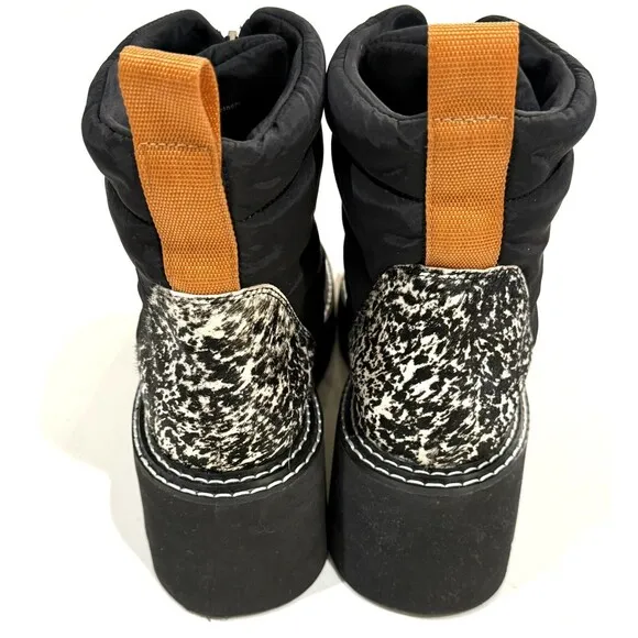 Dolce Vita Helki Platform Puffer Boots Size 8 Black White $170 Calf Hair print