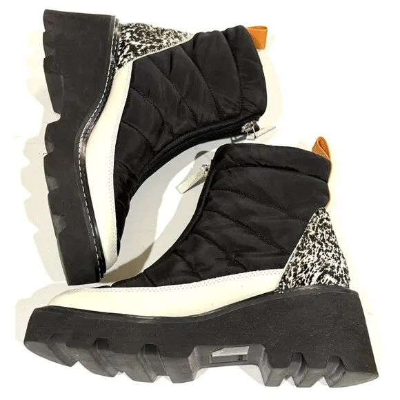 Dolce Vita Helki Platform Puffer Boots Size 8 Black White $170 Calf Hair print