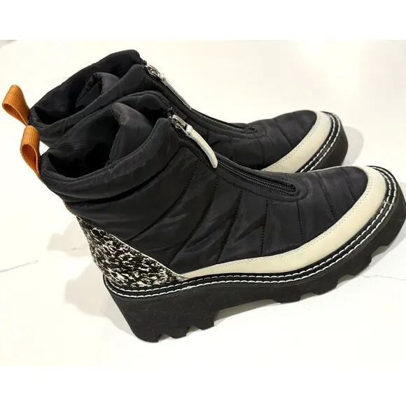 Dolce Vita Helki Platform Puffer Boots Size 8 Black White $170 Calf Hair print
