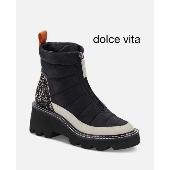 Dolce Vita Helki Platform Puffer Boots Size 8 Black White $170 Calf Hair print