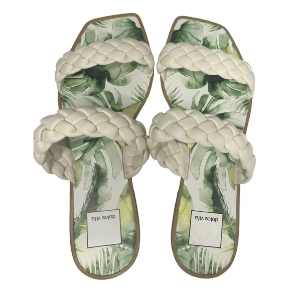 Dolce Vita Indy Off White Stella Slip-on Open Square Toe‎ Woven Straps Sandals