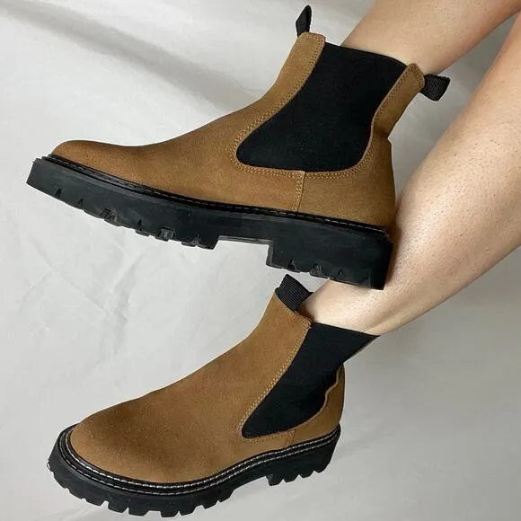 Dolce Vita Moana Chelsea boots cognac brown suede leather lug sole H2O 8.5