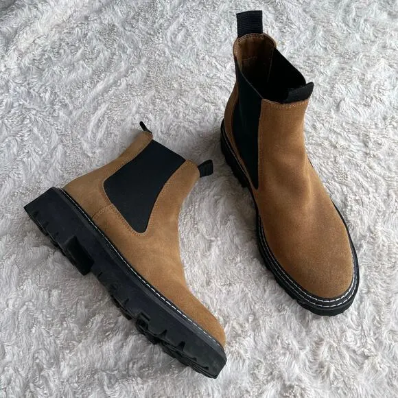Dolce Vita Moana Chelsea boots cognac brown suede leather lug sole H2O 8.5