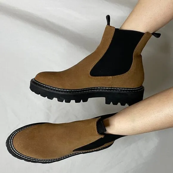 Dolce Vita Moana Chelsea boots cognac brown suede leather lug sole H2O 8.5