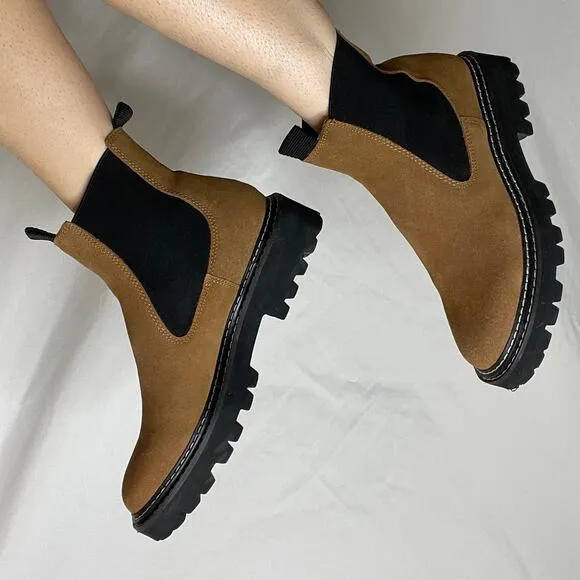 Dolce Vita Moana Chelsea boots cognac brown suede leather lug sole H2O 8.5