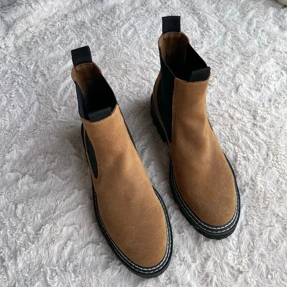 Dolce Vita Moana Chelsea boots cognac brown suede leather lug sole H2O 8.5