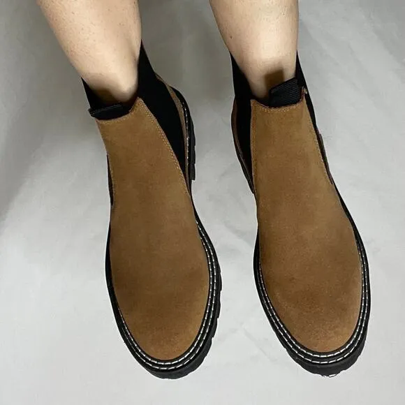 Dolce Vita Moana Chelsea boots cognac brown suede leather lug sole H2O 8.5