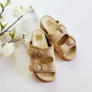 Dolce Vita Ralli Natural Multi Crochet Knit Buckle Slide Sandals