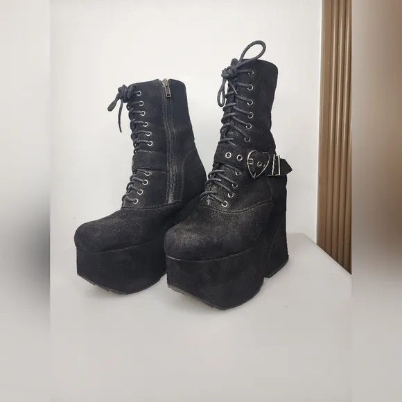 Dolls Kill La Moda Black Platform Boots Size 6