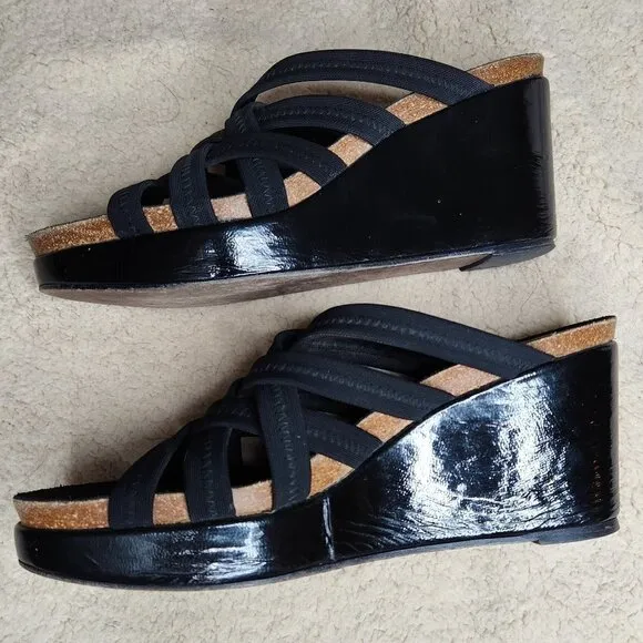 Donald J Pliner Black Strappy Wedge Heels Sandals