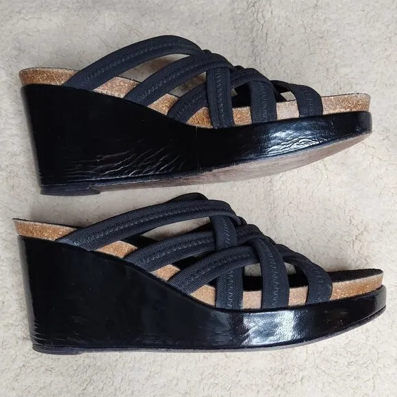 Donald J Pliner Black Strappy Wedge Heels Sandals