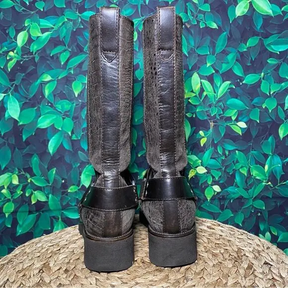 Donald j Pliner brown leather crocodile wedge mid calf boots hardy western
