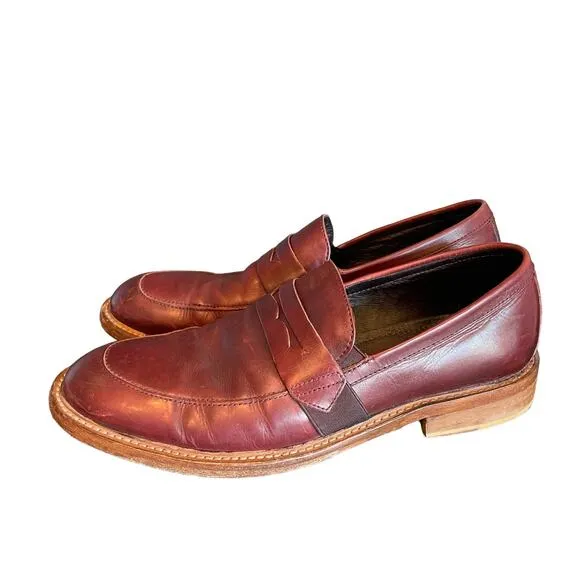 Donald J. Pliner Men’s Slip On Penny Loafers Red Leather Size 9.5