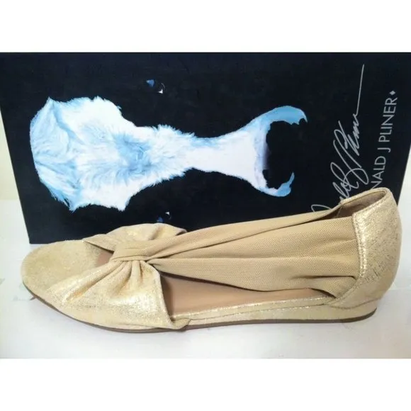 Donald J Pliner Nuri Ballet Peep Toe Flats Sandals Gold Metallic SIZE US 6 M