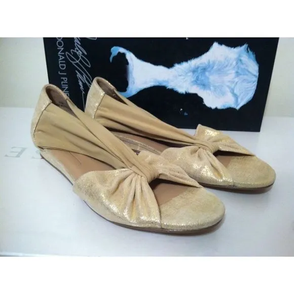 Donald J Pliner Nuri Ballet Peep Toe Flats Sandals Gold Metallic SIZE US 6 M