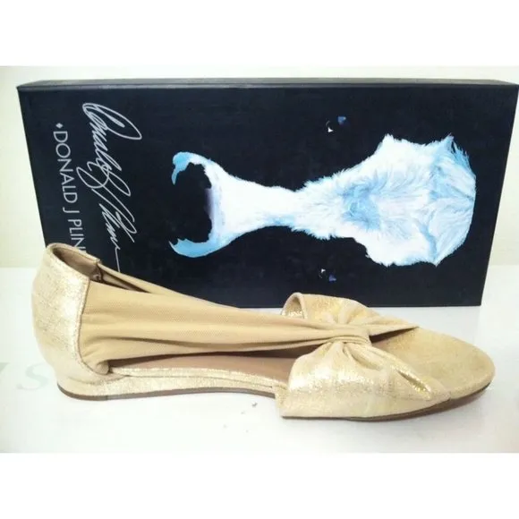 Donald J Pliner Nuri Ballet Peep Toe Flats Sandals Gold Metallic SIZE US 6 M