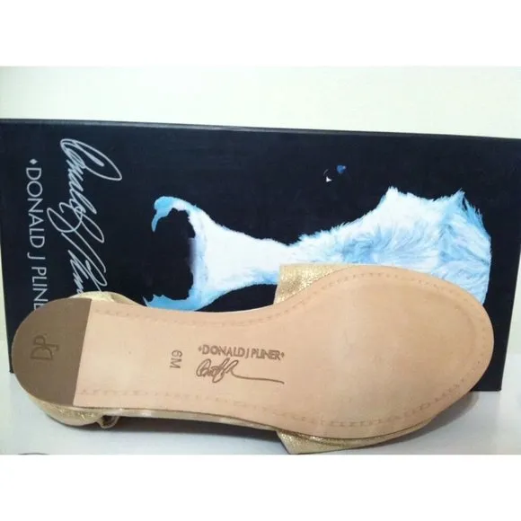 Donald J Pliner Nuri Ballet Peep Toe Flats Sandals Gold Metallic SIZE US 6 M