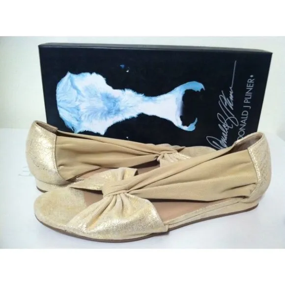 Donald J Pliner Nuri Ballet Peep Toe Flats Sandals Gold Metallic SIZE US 6 M