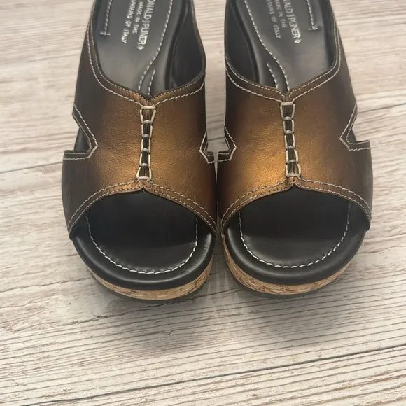 Donald J. Pliner Salina Metallic Open Toe Leather Cork Wedge Sandals 8.5