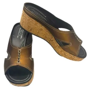 Donald J. Pliner Salina Metallic Open Toe Leather Cork Wedge Sandals 8.5