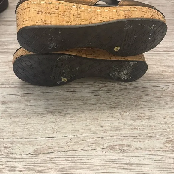 Donald J. Pliner Salina Metallic Open Toe Leather Cork Wedge Sandals 8.5