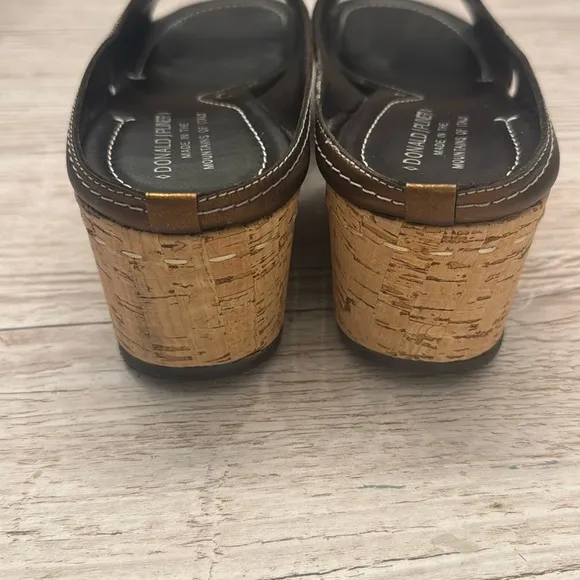 Donald J. Pliner Salina Metallic Open Toe Leather Cork Wedge Sandals 8.5