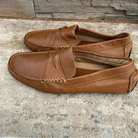 Donald Pliner Alondro Tan Leather Loafers Slip On Driving Shoes Camel Brown:11.5