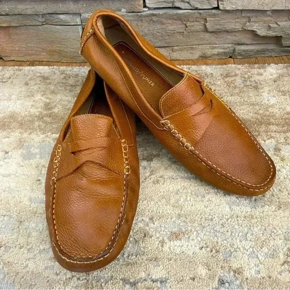 Donald Pliner Alondro Tan Leather Loafers Slip On Driving Shoes Camel Brown:11.5