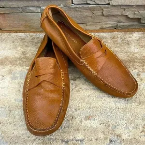 Donald Pliner Alondro Tan Leather Loafers Slip On Driving Shoes Camel Brown:11.5