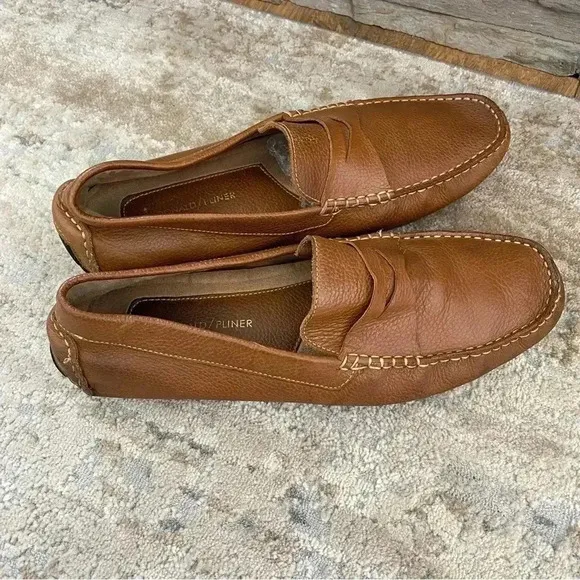 Donald Pliner Alondro Tan Leather Loafers Slip On Driving Shoes Camel Brown:11.5
