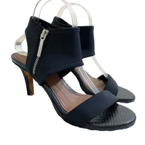 Donald Pliner Black Stiletto Open Toe Sandals Side Zip Women's US Size 8.5 EUC