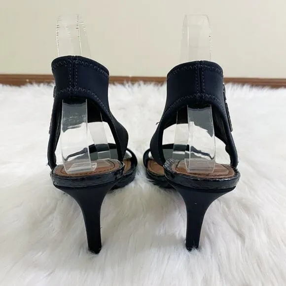 Donald Pliner Black Stiletto Open Toe Sandals Side Zip Women's US Size 8.5 EUC