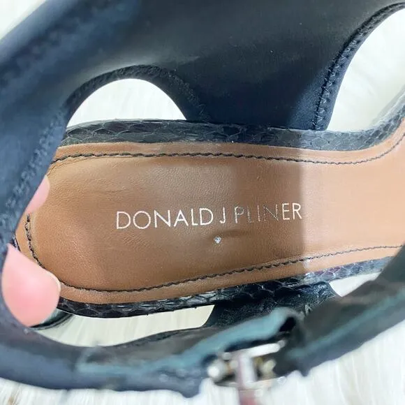 Donald Pliner Black Stiletto Open Toe Sandals Side Zip Women's US Size 8.5 EUC