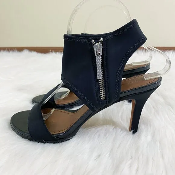 Donald Pliner Black Stiletto Open Toe Sandals Side Zip Women's US Size 8.5 EUC