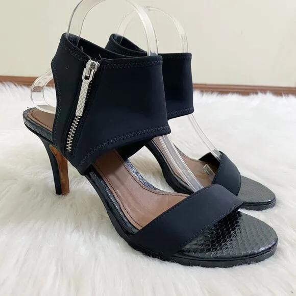 Donald Pliner Black Stiletto Open Toe Sandals Side Zip Women's US Size 8.5 EUC