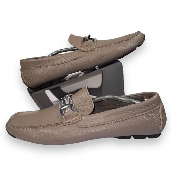 Donald Pliner Dacio Horse Bit Driving Leather Loafers Beige Men's 13