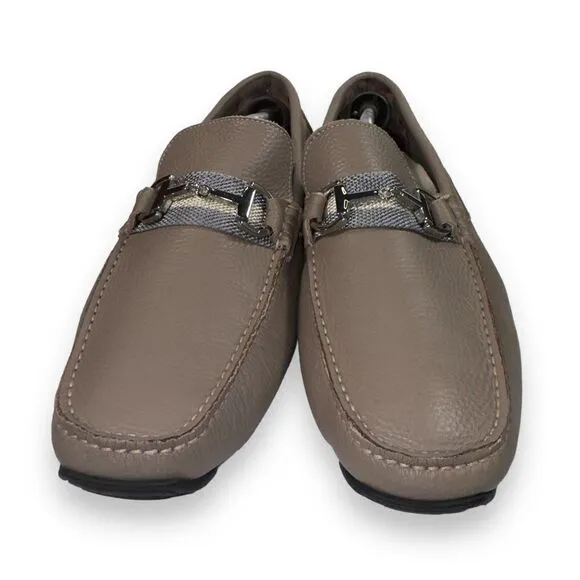 Donald Pliner Dacio Horse Bit Driving Leather Loafers Beige Men's 13
