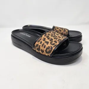 Donald Pliner Fiji Leopard Print Cork Slide Sandals 7.5M Brown Black Platform