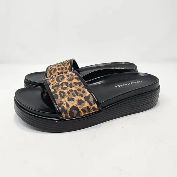 Donald Pliner Fiji Leopard Print Cork Slide Sandals 7.5M Brown Black Platform