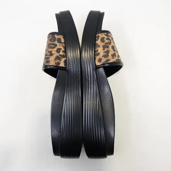 Donald Pliner Fiji Leopard Print Cork Slide Sandals 7.5M Brown Black Platform