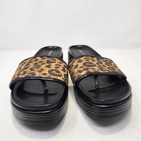 Donald Pliner Fiji Leopard Print Cork Slide Sandals 7.5M Brown Black Platform