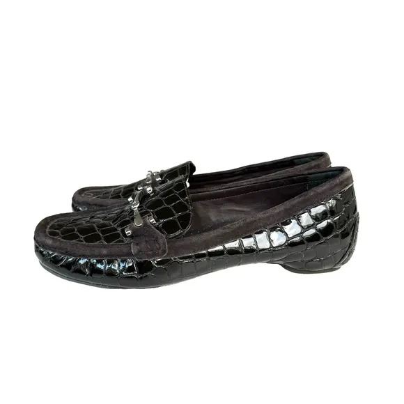 Donald Pliner Filo Loafers Brown Patent Leather  Driving Shoes Flats Womens